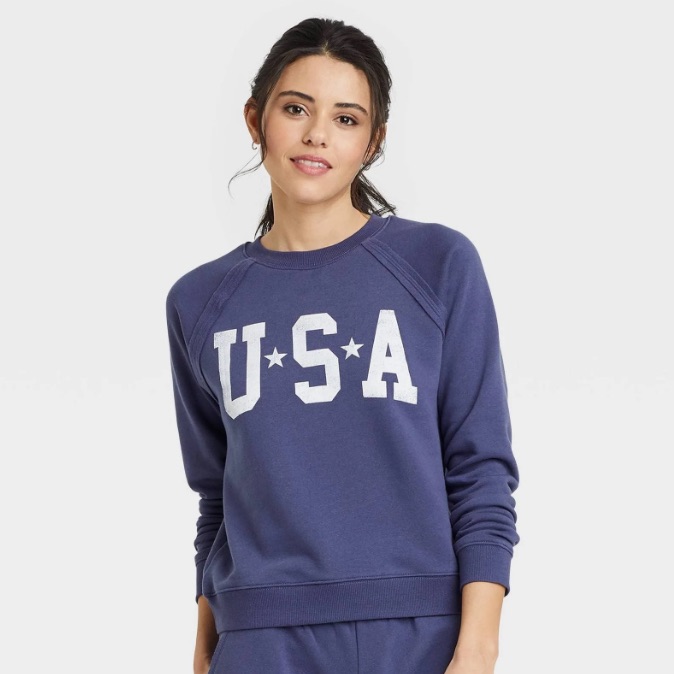 Grayson Threads Usa Cropped Sweatshirt Xl Blue Crew Fleece Casual Gym Athletic